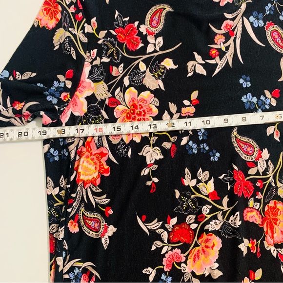 Loft Black Floral Shift Dress Size Large Petite 3/4 Sleeves - Picture 6 of 11
